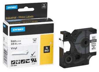 Dymo Rhino-Schriftband, IND-Vinyl, 9mmx5,5m, schwarz auf weiß (18443)