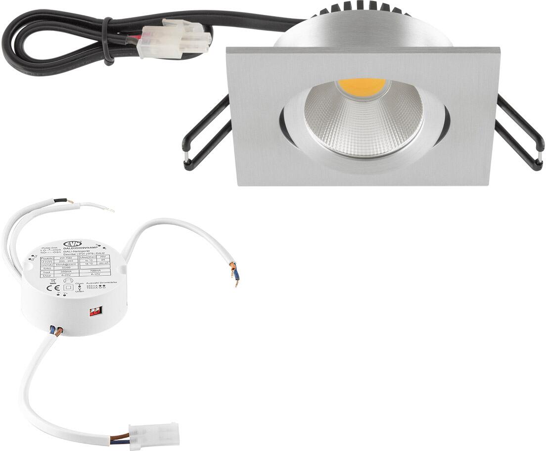 EVN PC20-Serie LED Deckeneinbau, quadratisch, schwenkbar, IP20, 200-240V, 6W, 4000K, 683lm, inkl. DALI-Netzgerät, alu poliert (PC24D61440)