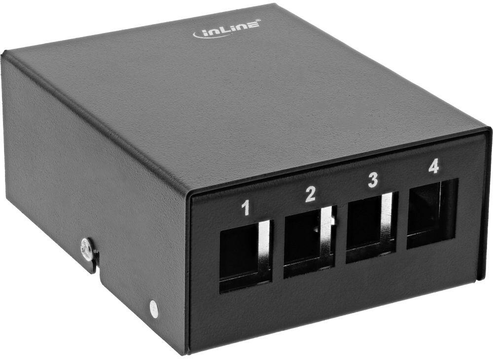 InLine Patchfeld-Dose Aufputz für 4x Keystone RJ45, Metall, schwarz RAL9005 (76264S)