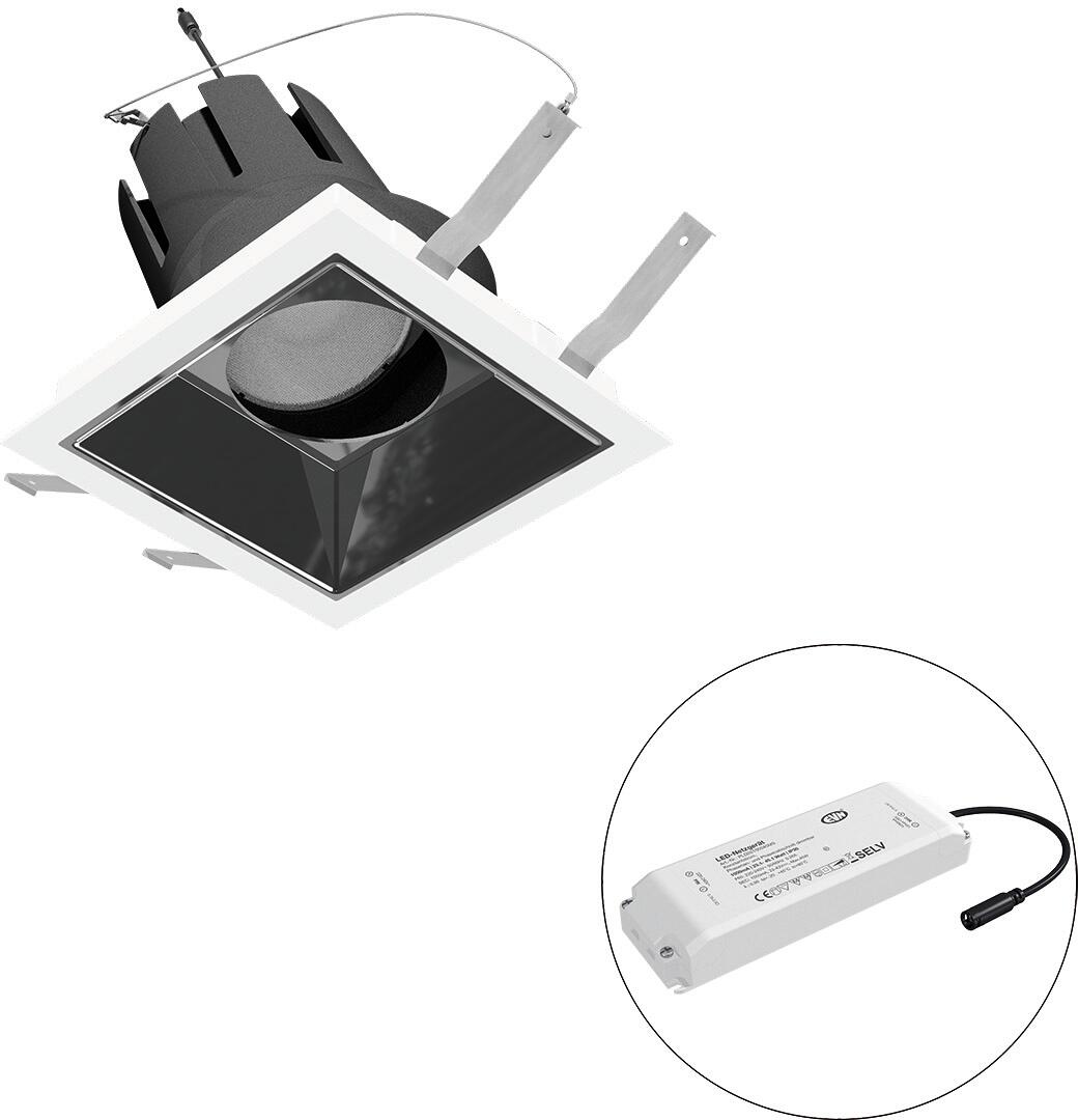 EVN SELECTO LED Deckeneinbau, quadratisch, schwenkbar, IP20, 220-240V/AC, 38W, 3000K, 4433lm, inkl. Netzgerät, Phase, Reflektor silber/hochglänzend, 3