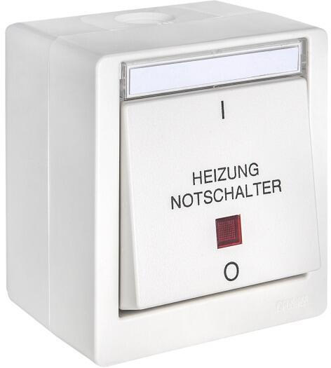 OPUS RESIST Heizung Notschalter, 2-polig, rote Linse, Aufputz, reinweiß (755.644.02)