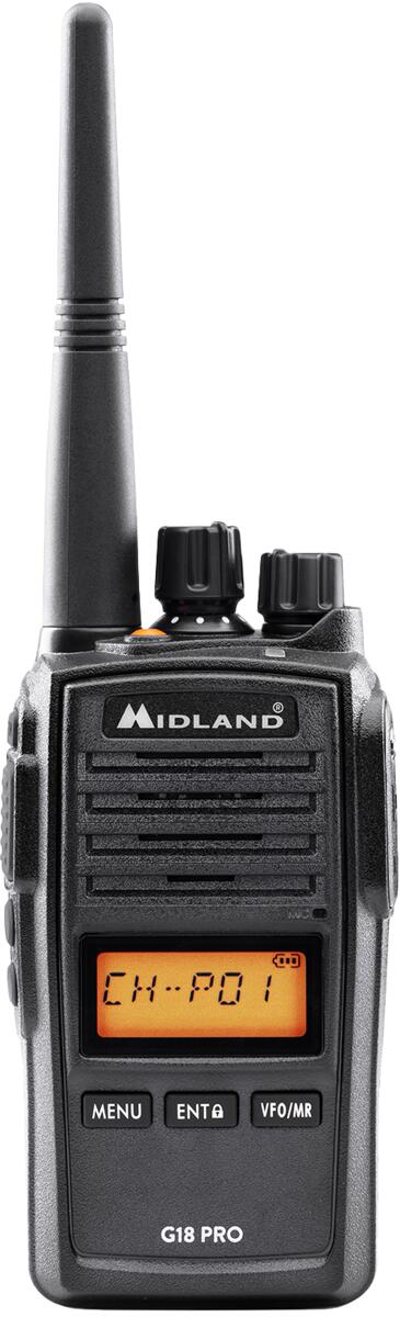 Alan Electronics Midland G18 Pro PMR446, IP67, Standlader, Netzteil, Akku 1600mAh, Motorola, schwarz (C1145.02)