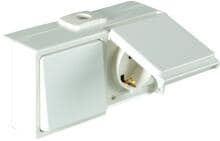 OPUS Aqua Universalschalter mit Steckdose, Aus/Wechsel Schalter, Steckdose, waagerecht, Aufputz, Feuchtraum, reinweiß (753.647.02)