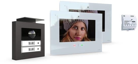 M-E Vistadoor VDV-20209-A-W Video Türsprechanlage, 2-Fam.-Haus Set RFID, ALU Außenstation, IP-Innenstation (App), anthrazit/weiß (41367)