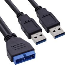 InLine USB 3.0 Adapterkabel, 2x Stecker A auf Pfostenanschluss 19polig., 0,40m (33447I)