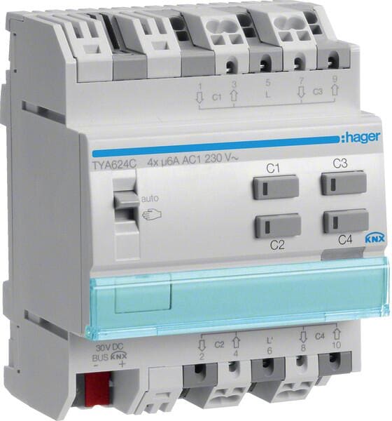 Hager TYA624D Jalousieaktor 4fach, 6A /24V DC, KNX
