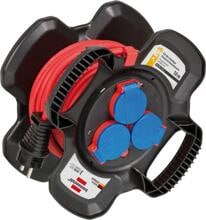 Brennenstuhl Kabeltrommel aus Spezial-Gummimischung, Kabel 10m in Signalrot, IP44, 3 Steckdosen, Schwarz (1169710100)