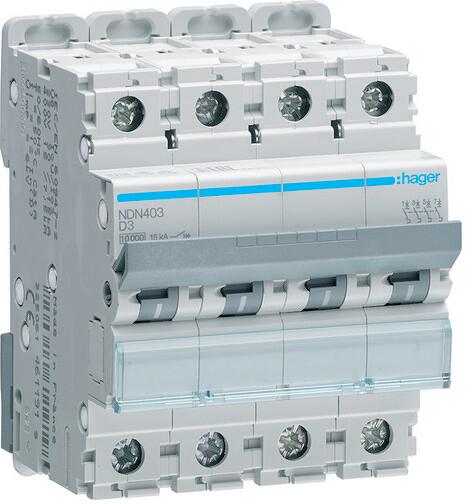 Hager NDN403 Leitungsschutzschalter 4 polig 10kA/15kA D-3A 4M