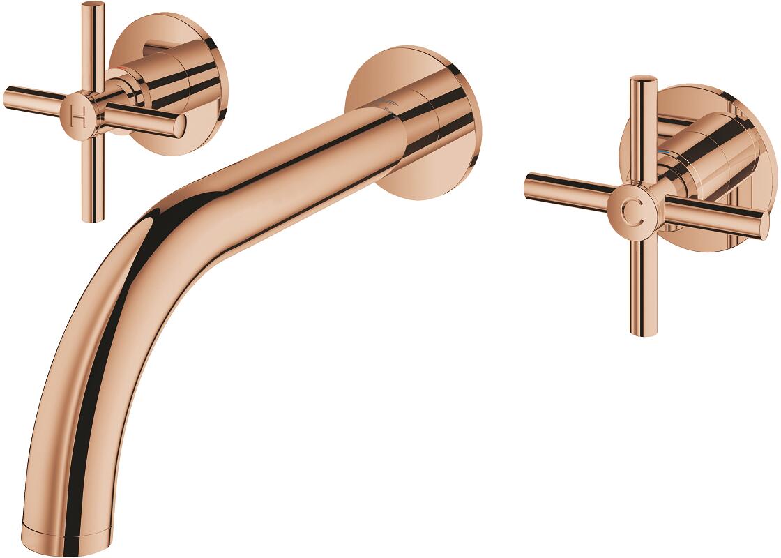 GROHE Atrio 3-Loch-Waschtisch-Batterie, Wandmontage, Kreuzgriffe, Ausladung 180 mm, warm sunset (20661DA0)