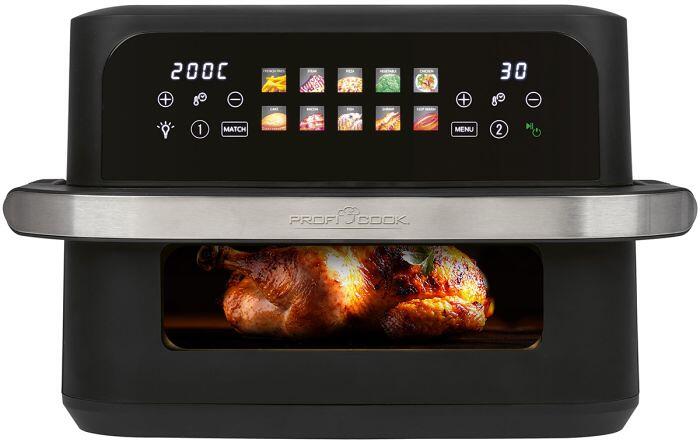 ProfiCook PC-FR 1313 H Doppel-Heißluftfriteuse, 2400W, XXL 10 Liter Frittierkorb aufteilbar in 2 Behälter, schwarz