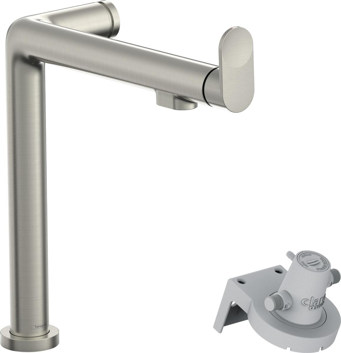 hansgrohe Aqittura M91 FilterSystem 240, 1 Strahlart,Messing,267 mm, G ⅜ Anschlussschläuche, mit Rückflussverhinderer, Edelstahl Finish (76804800)