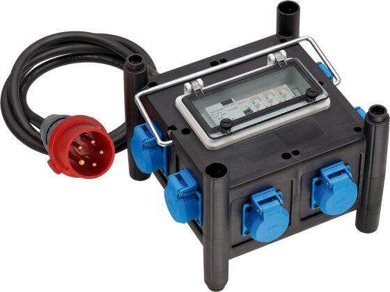 Brennenstuhl Gummi-Stromverteiler mit zertifiziertem Sicherungsautomaten (2m Kabel, 7x 230V/16A, Einsatz im Freien, mit FI-Schalter, schwarz (11536906