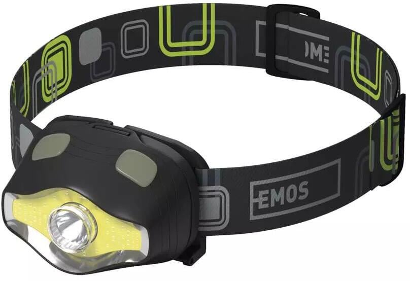 EMOS 1441263110 COB LED Stirnlampe, 220 lm, 100 m, 3x AAA, schwarz
