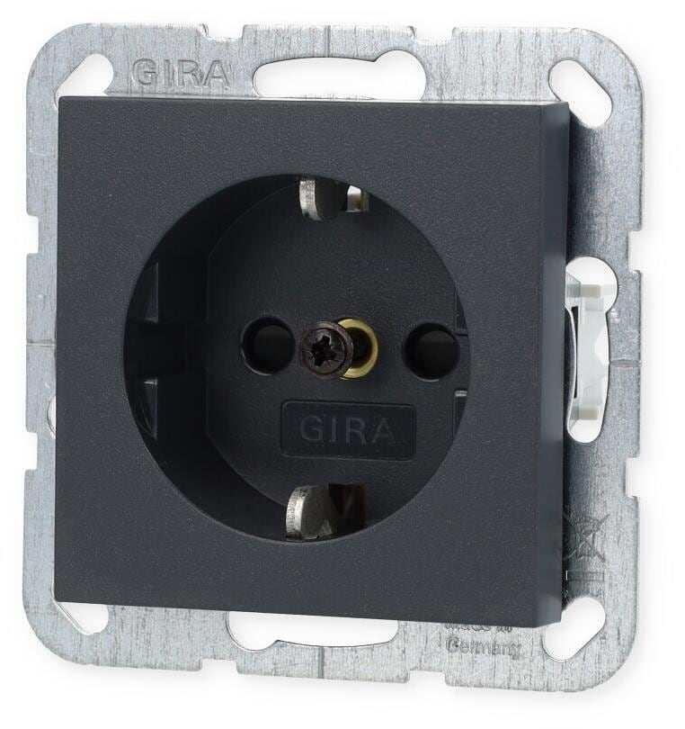 Gira 475528 SCHUKO-Steckdose 16 A 250 V~ mit Shutter, ohne Befestigungskrallen System 55, Anthrazit