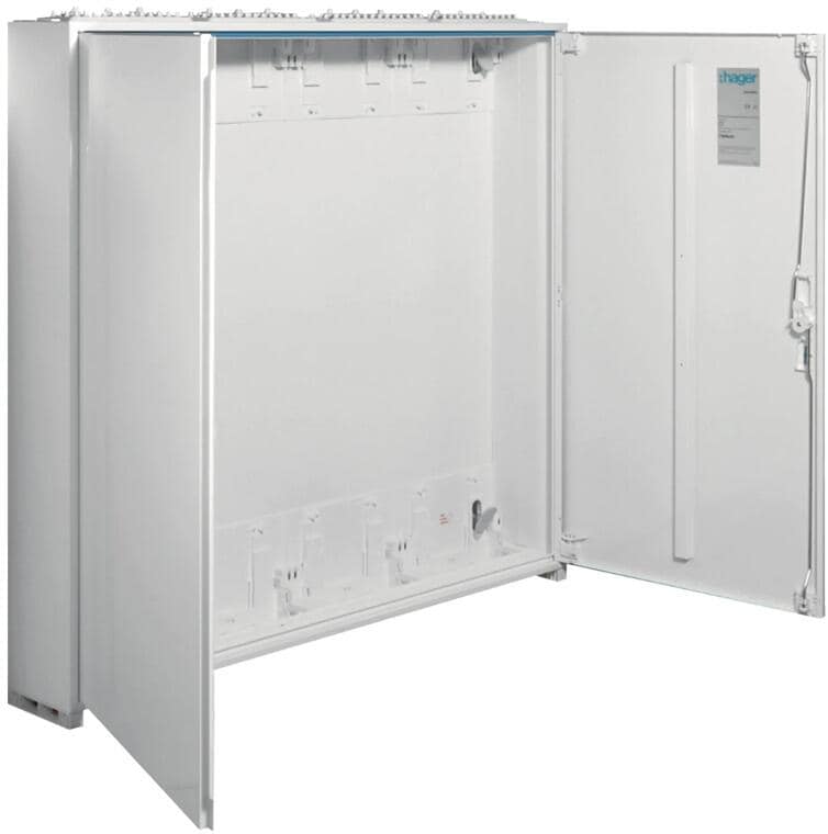 Hager FWB64D Feldverteiler, AP, univ., IP44, SKII, 288PLE, 4x6 Reihen 950x1050x161mm, leer mit Tür