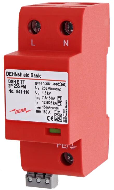 Dehn DSH B TT 2P 255 FM Anwendungsopt. Kombiableiter DEHNshield B Typ 1+2 für einphasige TT-und TN-System (941116)