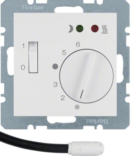 Berker 20348989 Fußbodentemperaturregler mit Schließer, Zentralstück, Wippschalter, S.1/B.3/B.7, polarweiß glänzend