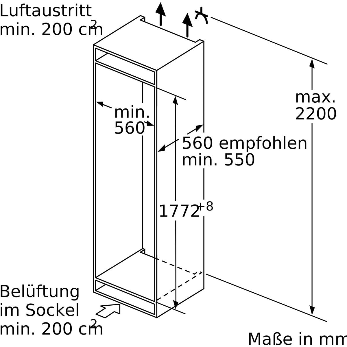 Neff KI1813FE0 N70 Einbaukühlschrank, Nischenhöhe: Elektroshop Wagner VarioShelf Festtürtechnik, FreshSafe2, 177,5cm, 319l