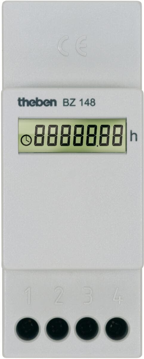 Theben BZ 148 Betriebsstundenzähler für 35 mm DIN-Schiene/Hutschiene, REG, digital, 24 V AC - 240 V AC / 12 – 150 V DC, mit EEPROM-Speicher, IP 20 148