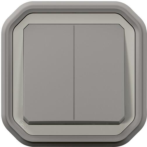Legrand Plexo New Feuchtraum-Unterputz wahlweise Doppelwechselschalter 10 AX/ Taster 10 A, Steckklemmen (SL), IP 55, IK 08, Grau (069815L)