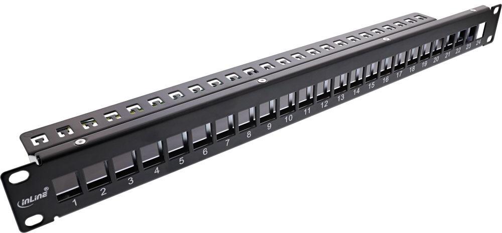 InLine Patchfeld 24-fach, Keystone Snap-In Leerblech Patchpanel, 48,26cm (19"), 1HE, schwarz (76824H)