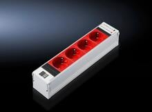 Rittal DK 7856.240 PSM Steckdosenmodul, zur modularen PSM Stromverteilung. Schuko (Typ F, CEE 7/3), 4-fach, rot, BLT: 52x250x45 mm, schwarz