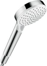 hansgrohe Crometta Duschkopf 100 Vario wassersparend+, Kunststoff, 5,7 l/min, 100 mm, Weiß/Chrom (26336400)