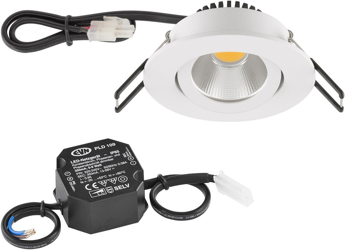 EVN PC20-Serie LED Deckeneinbau, rund, schwenkbar, IP20, 220-240V, 6W, 4000K, 683lm, inkl. Netzgerät, weiß STL (PC20N60140)