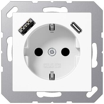 Jung A1520-15CAWW SCHUKO Steckdose mit USB-Ladegerät, Serie A/AS, alpinweiß