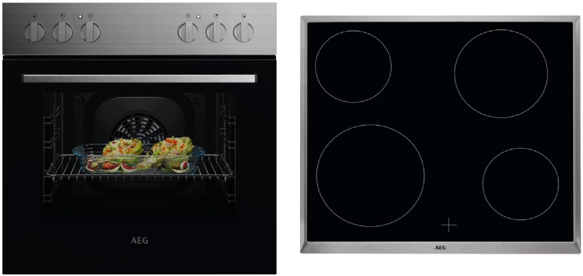 AEG KOMBI1025 EEK: A Herdset mit Glaskeramikkochfeld (OU5AE10CM + HE604000XB), 60 cm breit, 65 L, OptiFix, Edelstahl Antifingerprint