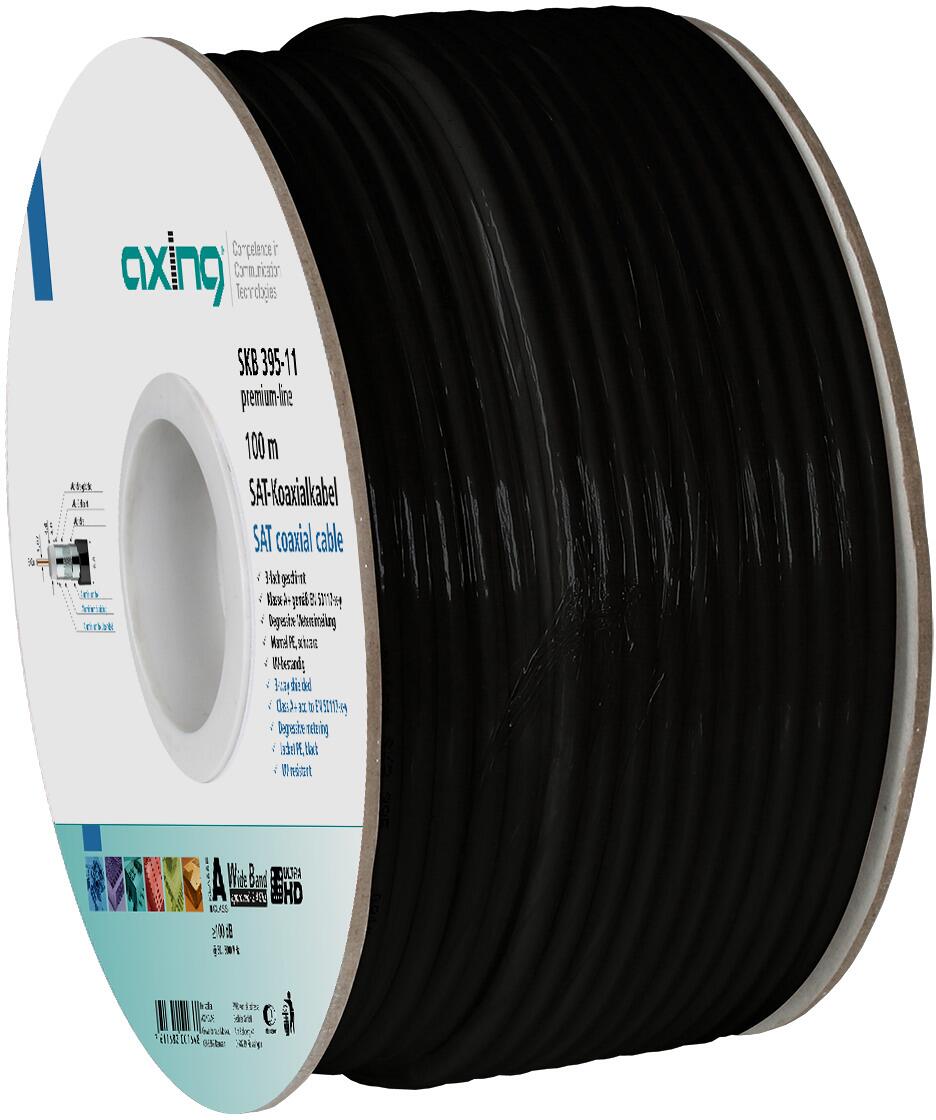 Axing SKB 395-11 Koaxialkabel, 3fach, 100m Spule, Klasse A+, 10dB, Eca, 4,6mm, PE, UV, schwarz (SKB39511)