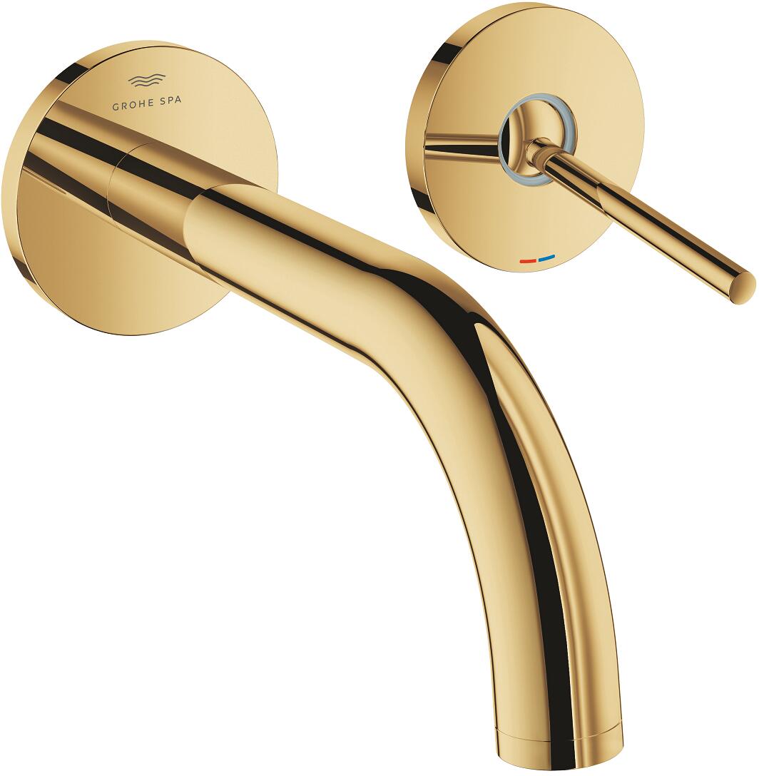 GROHE Atrio 2-Loch-Waschtischbatterie, Wandmontage, Fertigmontageset für 23429, Ausladung 185 mm, cool sunrise (29410GL0)
