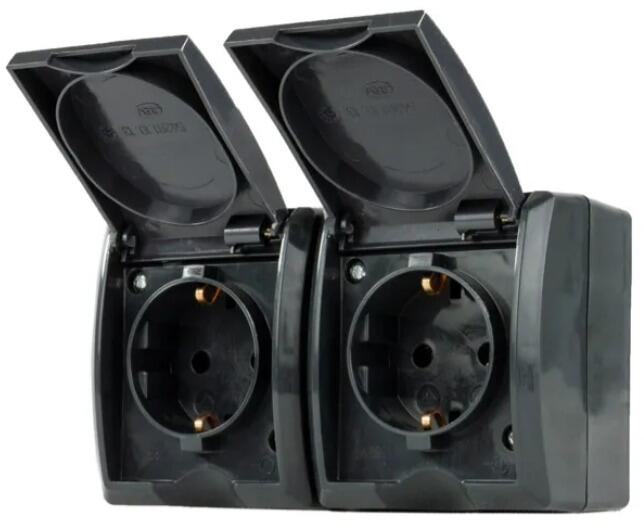 REV AquaForm AP Steckdose 2fach, waagerecht, anthrazit (0007091900)