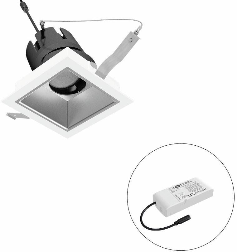 EVN SELECTO LED Deckeneinbau, quadratisch, schwenkbar, IP20, 220-240V/AC, 6W, 735lm, 4000K, inkl. Netzgerät, DALI, Reflektor silber/matt, 2.147,00cd,