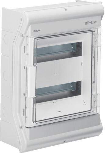 Hager VE212SN Vector Kleinverteiler, Aufputz, 2-reihig, IP65, 24PLE, UV-stabil, ohne Leitungseinführung, grau