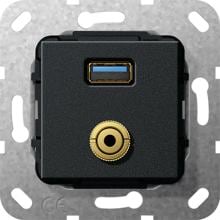 Gira Einsatz USB 3.0 Typ A und Miniklinke 3,5 mm Kabelpeitsche Schwarz (568710)