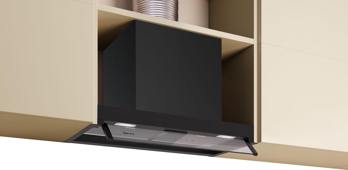 Neff D65XCC2S0 N50 Integrierte Designhaube, 60 cm breit, 583 m³/h, 3 Leistungsstufen, Klarglas, Mattschwarz