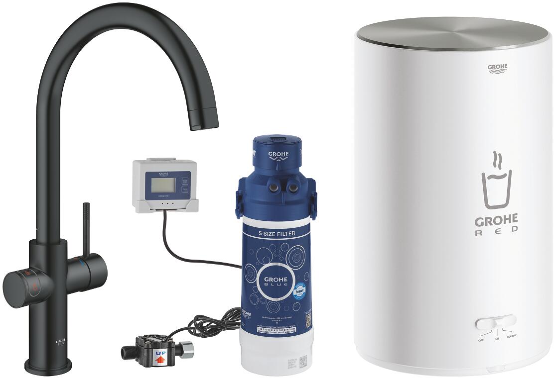 GROHE Red Duo Armatur und Boiler Größe M, C-Auslauf, velvet black (30083KS1)