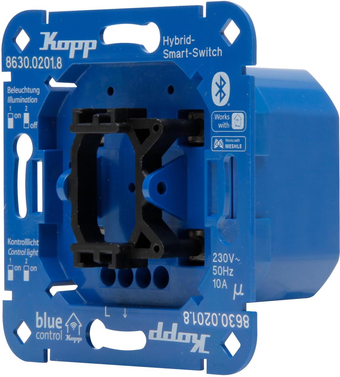Kopp 863002018 Schalter, 1-Kanal, 2-Draht, Blue-control Hybrid-Smart-Switch, blau