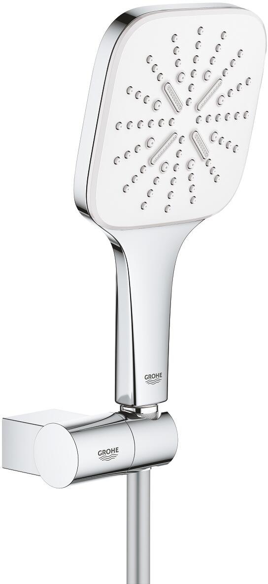 GROHE Rainshower Smartactive 130 Cube Wandhalterset, 3 Strahlarten, EcoJoy, moon white/chrom (26588LS0)