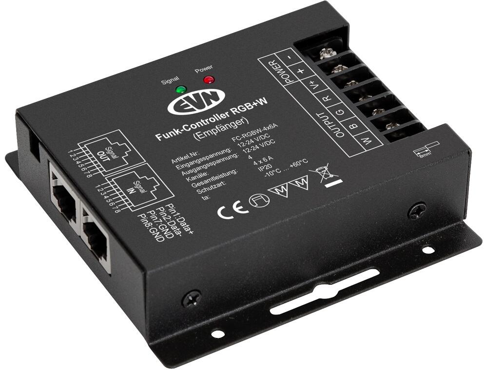 EVN Funk-Controller-Empfänger, RGBW, IP20, 12-24V/DC - 4x6A - 433,9MHz, schwarz (FCRGBW4X6A)