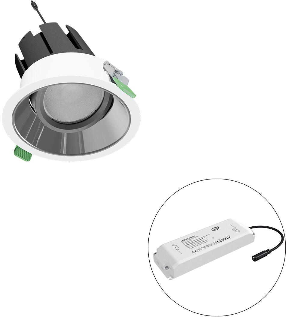 EVN SELECTO LED Deckeneinbau, rund, dreh-/schwenkbar, IP20, 220–240V AC, 38W, 4000K, 4988lm, inkl. Netzgerät, DALI, Reflektor silber/hochglänzend, 7.0
