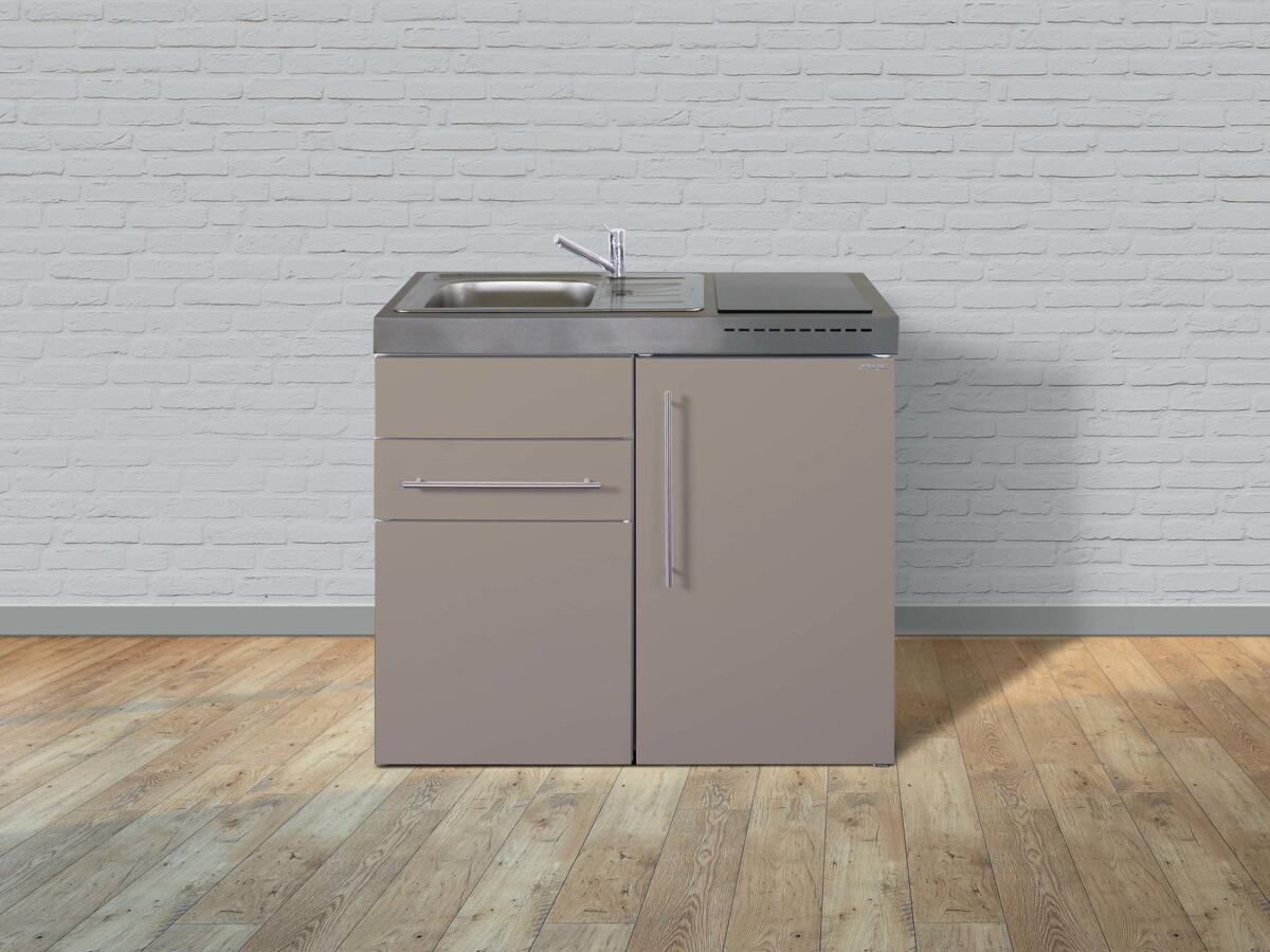 Stengel MP 100 S Miniküche, 100cm breit, Kühlschrank mit Gefrierfach, Becken links, mit Induktionskochfeld, sand matt (10100 100681 11)
