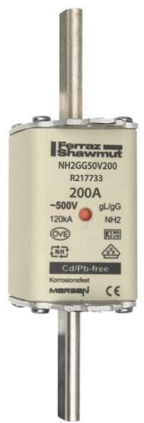 Mersen NH2GG50V200 Sicherungseinsatz gG NH2, 200A, Doppelkennmelder, spannungsführende Grifflaschen (R217733)