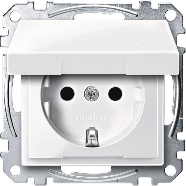 Merten MEG2310-0319 SCHUKO Steckdose, System M Zentraleinsätze, Klappdeckel, Berührungsschutz, Steckklemmen, polarweiß glänzend
