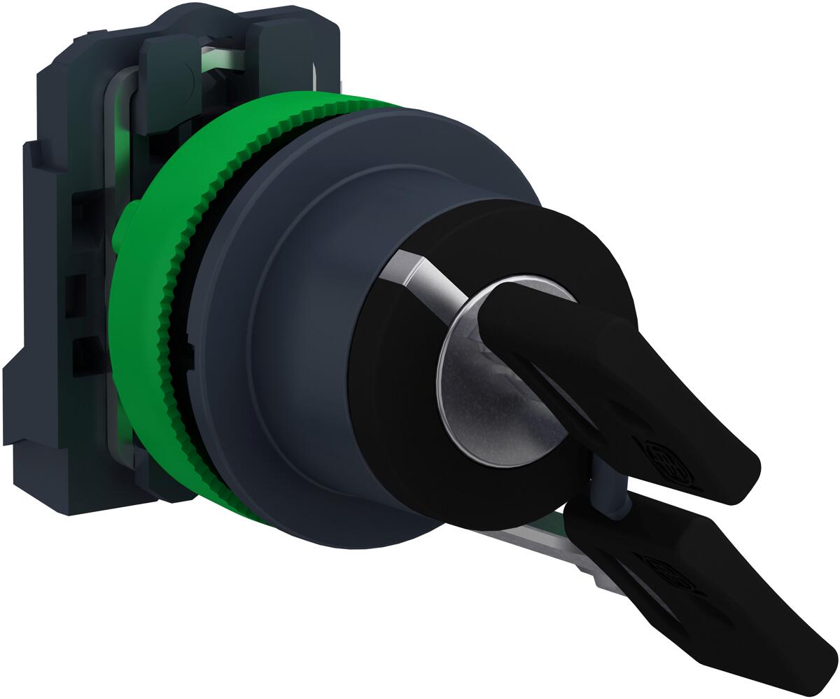 Schneider Electric XB5FG21 Harmony XB5F, Schlüsselschalter, Kunststoff, 2 Stellungen, Schlüsselabzug links, 30mm, rastend, Ronis 455, 1S, schwarz