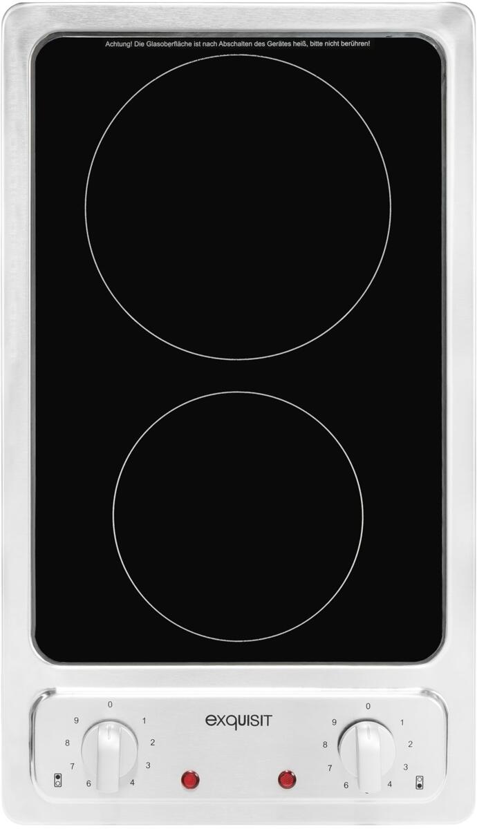 Exquisit EKC 301-2RK Autarkes Duo-Kochfeld mit Energieregler, Glaskeramik, 29,7 cm breit, Edelstahlrahmen