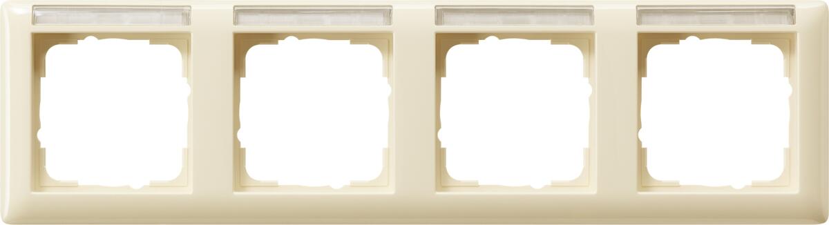 Abdeckrahmen 4fach, bruchsicher, beschriftbar, sprühnebeldicht, waagerecht, Cremeweiß, System 55 Standard, Gira 109401