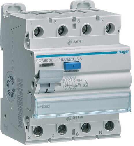 Hager CGA690D Fehlerstromschutzschalter 4 polig 10kA 125A 500mA Typ A