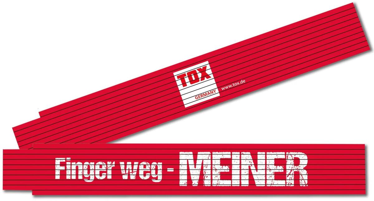 TOX Meterstab, 2 m, Winkelmessfunktion an beiden Enden, "Finger weg - MEINER" (09969006/T)